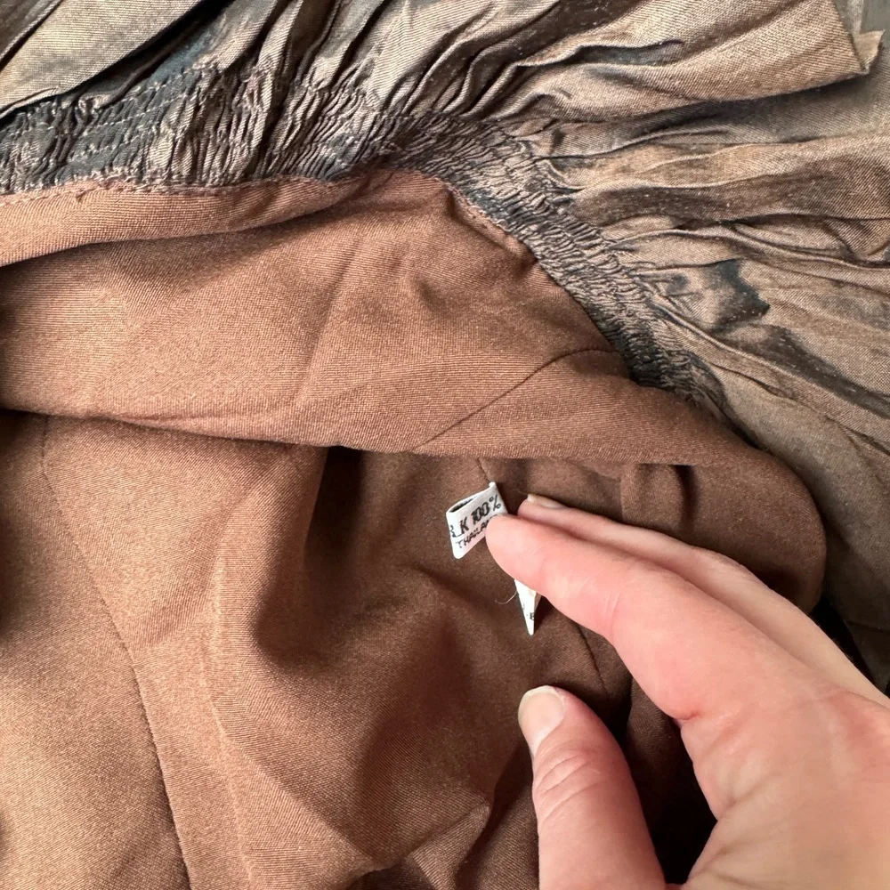 Zina Eva 100% Silk Vintage Brown Ruffle-Trim Jacket